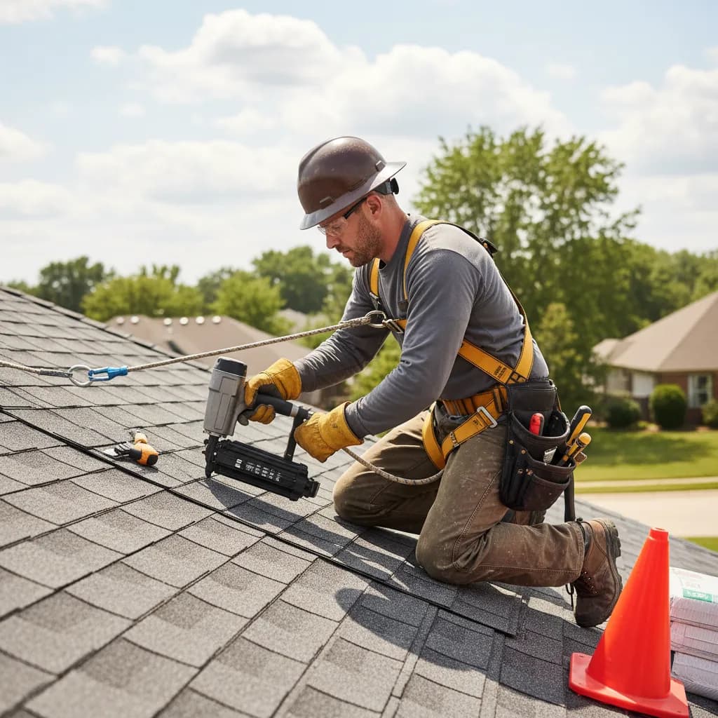 Roofer at work